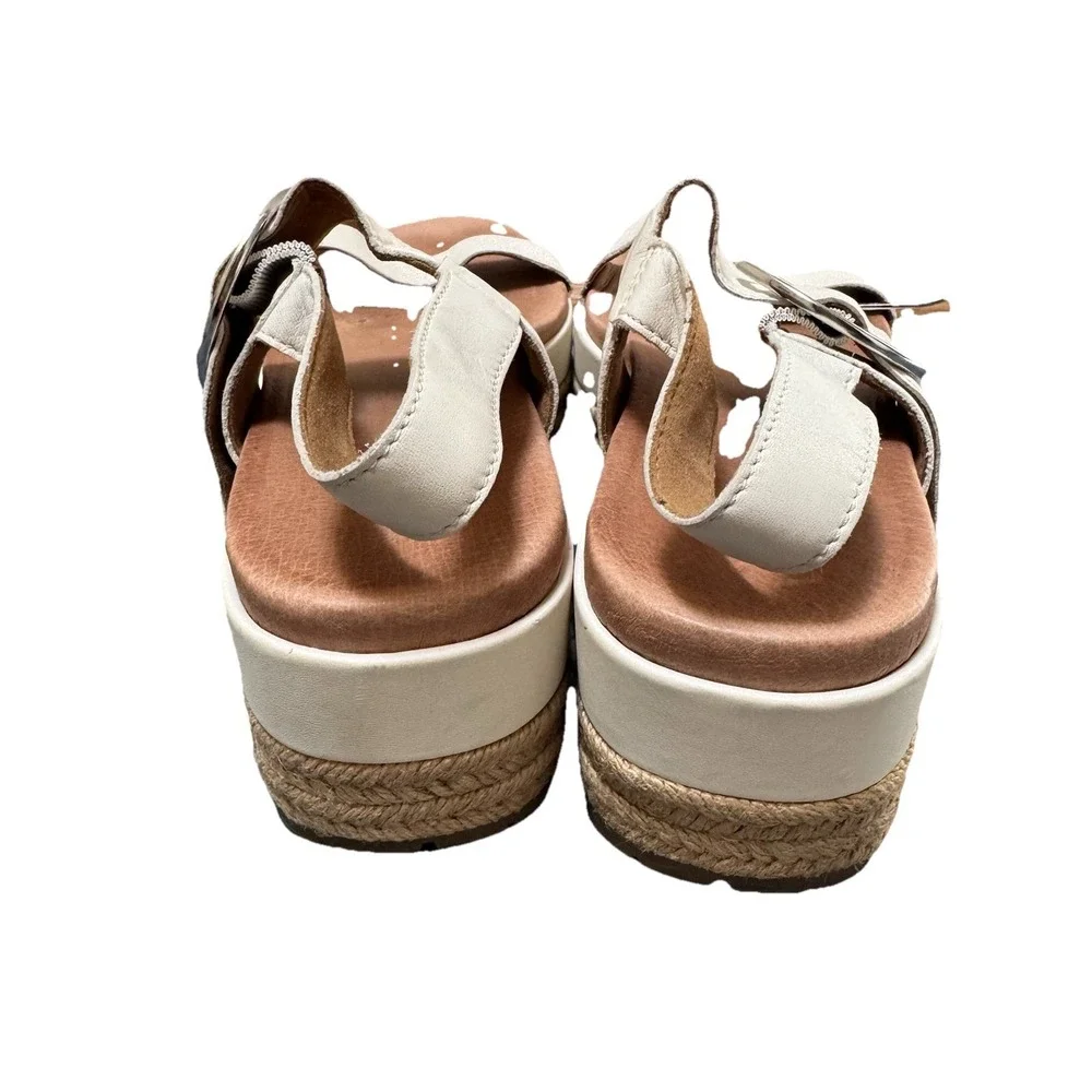 UGG April Espadrille Cream Leather Open Toe Platform Buckle Sandal Shoe 10.5